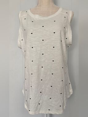 Andrea Jovine White Tank Top with Black Heart Print